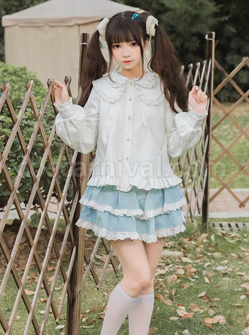 Phalaenopsis Series Ruffled Doll Collar Classic Lolita Long Sleeve Fleece White Shirt