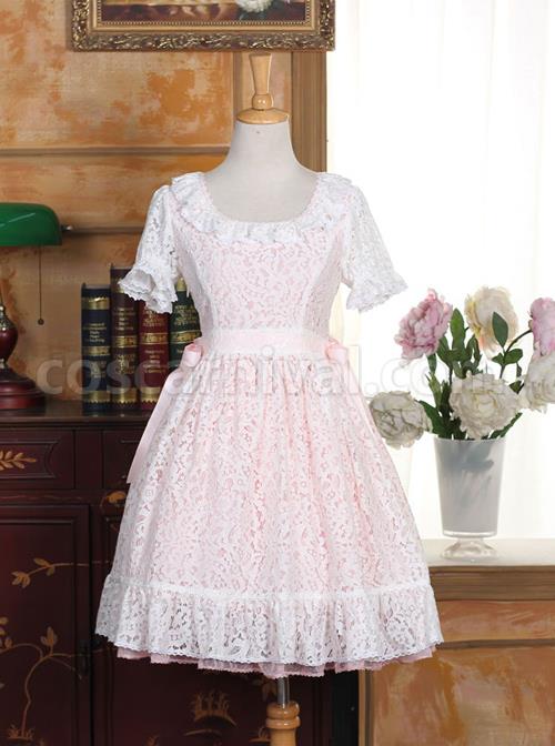 Pink-Cotton-Short-Sleeves-White-Lace-Classic-Lolita-Dress-coscarnival-702