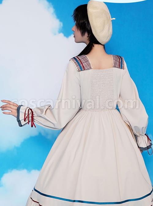 Plaid-Collar-Star-Button-Decoration-Drawstring-Cuffs-Elegant-Autumn-Winter-Classic-Lolita-Long-Sleeved-Dress-coscarnival-1590