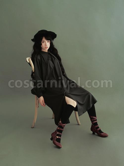 Pointed-Collar-Retro-Puff-Sleeves-Long-Shirt-Dress-coscarnival-982