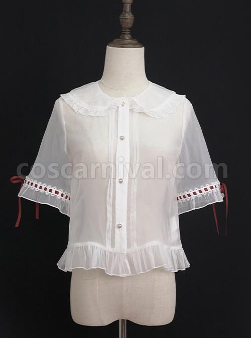 Popping Candy Series Doll Collar Ruffle Hem Sweet Lolita Light Short Sleeve Shirt