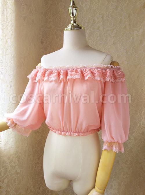 Pure Color Chiffon Classic Lolita Half Sleeve Shirt coscarnival