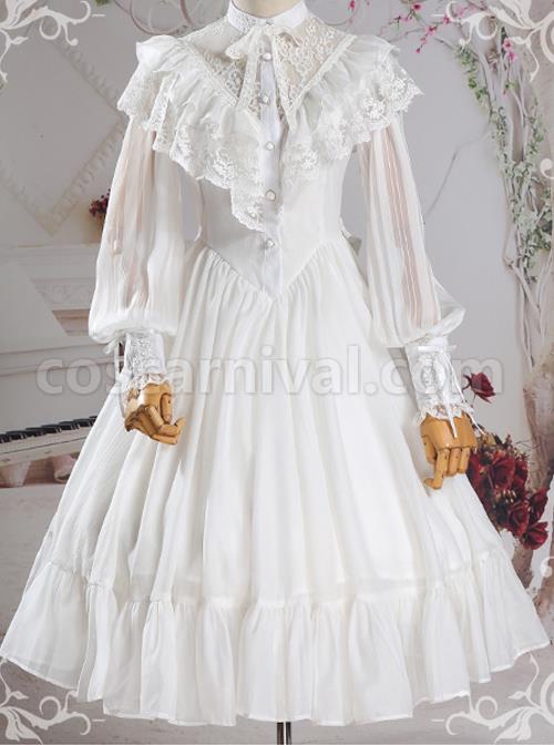 Pure Color Lace Gothic Lolita Long Sleeve Dress coscarnival