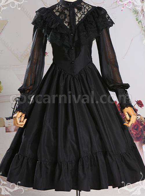 Pure Color Lace Gothic Lolita Long Sleeve Dress coscarnival