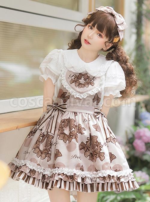 Pure White Pleated Sweet Doll Neckline Lantern Sleeve Decoration Sweet Lolita Blouse coscarnival