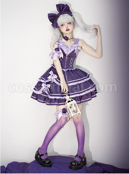 Purple-Sexy-Metal-Zipper-Design-Three-Layer-Pleated-Hem-Bow-Knots-Decoration-JSK-Classic-Lolita-Dress-Set-coscarnival-4983