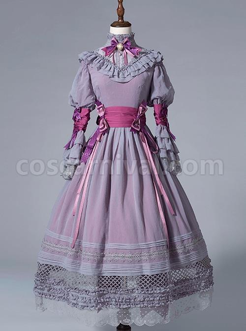 Purple-Stand-Up-Collar-Lantern-Sleeves-Grid-Hollow-Lace-Polka-Dot-Hem-Design-Classic-Lolita-Long-Sleeved-Dress-coscarnival-2342