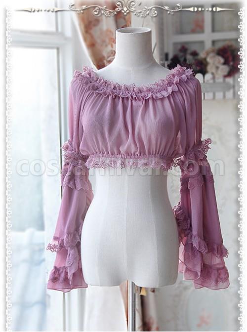 Purple-red Chiffon Lolita Super Short Top With Detachable trumpet Sleeve coscarnival