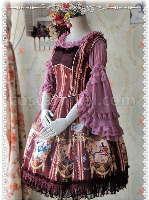 Purple-red Chiffon Lolita Super Short Top With Detachable trumpet Sleeve coscarnival
