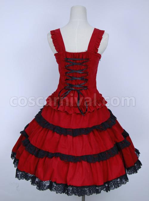 Red Corduroy Gothic Lolita Sling Dress