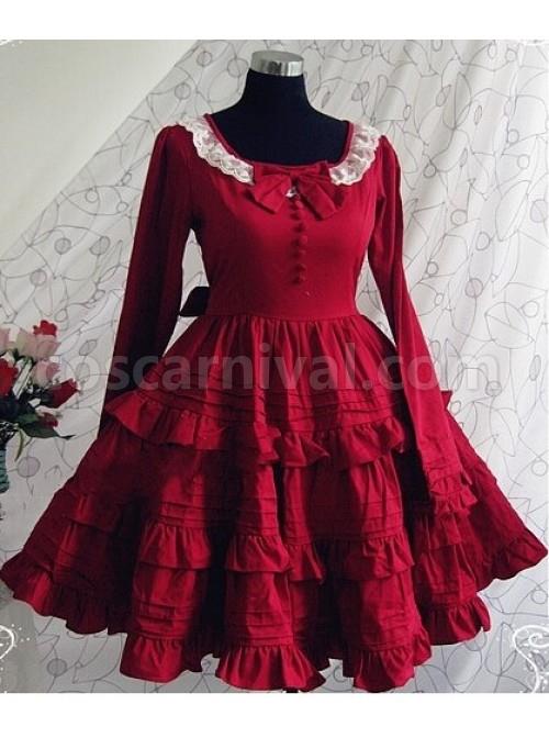 Red Long Sleeves Ruffle Classic Lolita Dress coscarnival