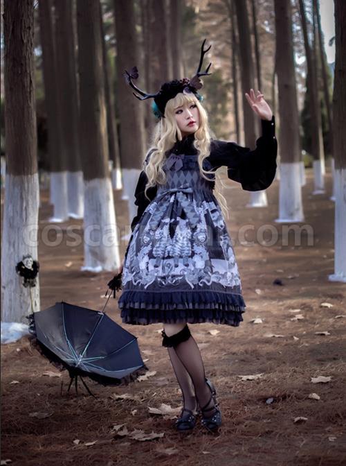 Retro Bowknot Chiffon Lolita Ruffles Long Sleeve Shirt coscarnival