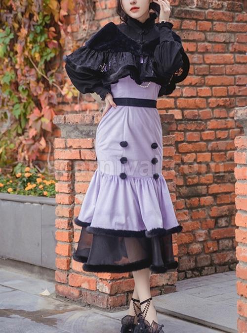 Retro-Elegant-Black-Purple-Velvet-Stitching-Black-Translucent-Hem-Fishtail-Skirt-Shawl-Classic-Lolita-Sleeveless-Dress-Set-coscarnival-1544