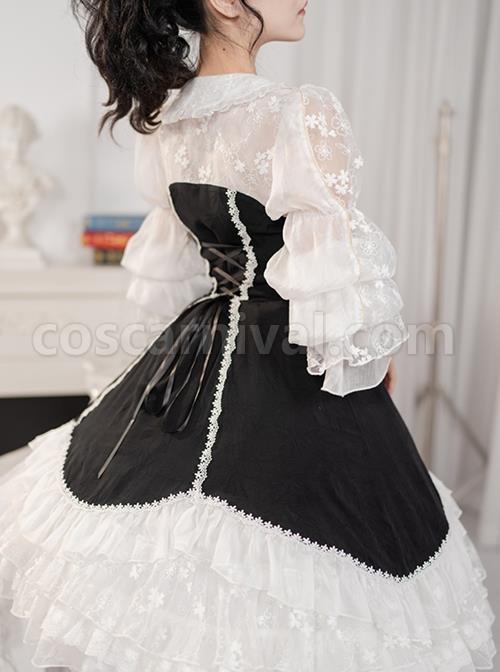 Retro-Elegant-Black-White-Doll-Collar-Stitching-Semi-Transparent-Lotus-Root-Sleeve-Lace-Hem-Classic-Lolita-Long-Sleeved-Dress-coscarnival-2328