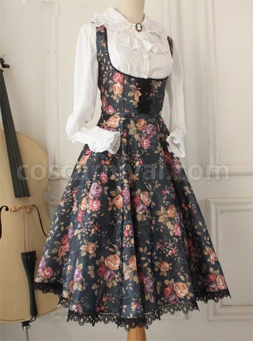 Retro-Floral-Printing-Breast-Care-White-Lace-Classic-Lolita-Dress-coscarnival-4450