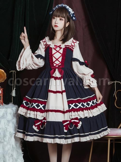Retro-Heavy-Industry-Ruffled-Square-Neck-Stitching-Lantern-Sleeve-Bow-Knot-Ribbons-Decoration-Sweet-Lolita-Short-Sleeved-Dress-coscarnival-1313.jpg