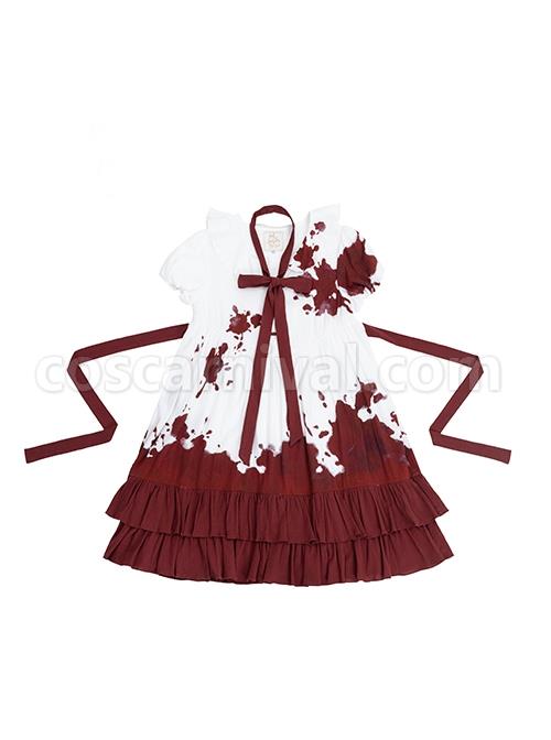 Romeo Series Doll Collar Puff Sleeve Bloody Gothic Lolita Short-Sleeved Dress coscarnival