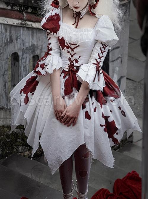 Romeo Series Lacing Stand Collar Chest Hollow Irregular Hem Bloody Gothic Lolita Mid-Sleeved Dress coscarnival