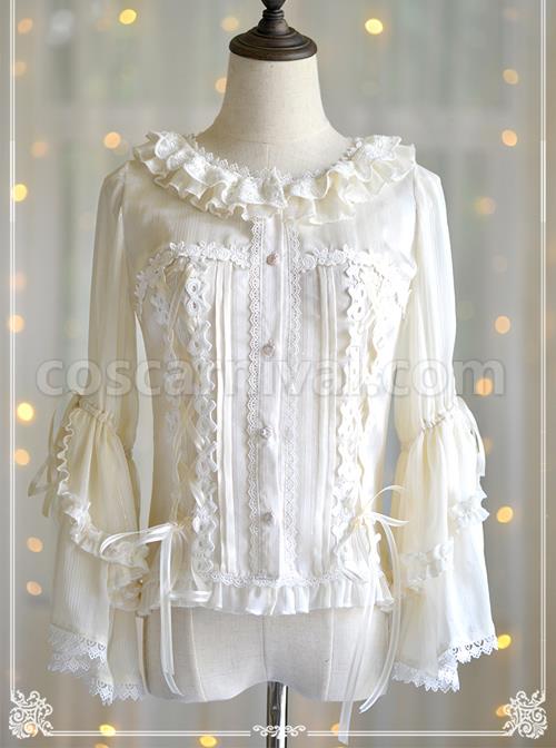 Round Collar Trumpet Sleeve Chiffon Lolita Shirt coscarnival