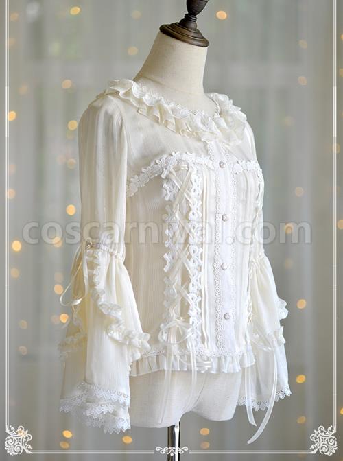 Round Collar Trumpet Sleeve Chiffon Lolita Shirt coscarnival