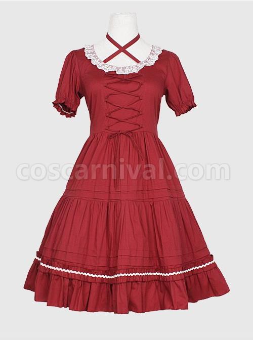 Round-Neckline-Ruffle-Lace-Classic-Lolita-Puff-Short-Sleeves-Dress-coscarnival-668