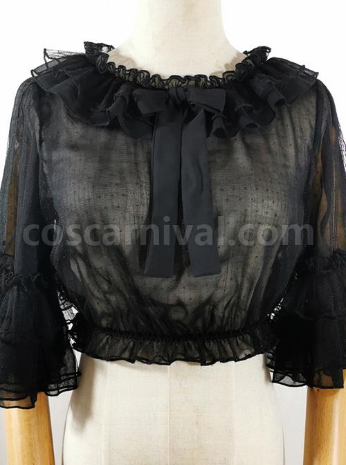 Ruffle Multicolor Chiffon Trumpet Sleeve Sweet Lolita Shirt coscarnival