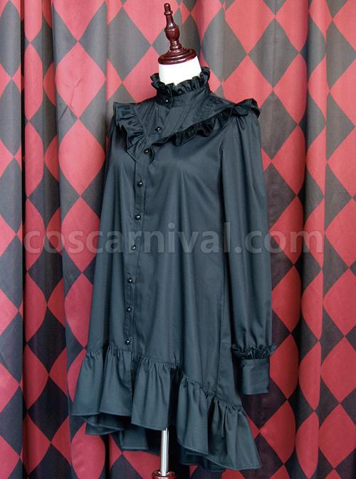 Ruffles Long Sleeves Stand Collar Gothic Lolita Dress coscarnival