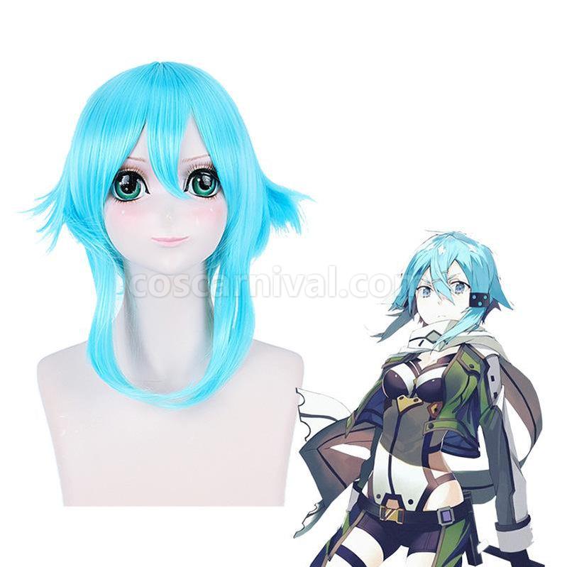 SAO GGO Gun Gale Online Asada Shino Short Blue Cosplay Wigs coscarnival011117694