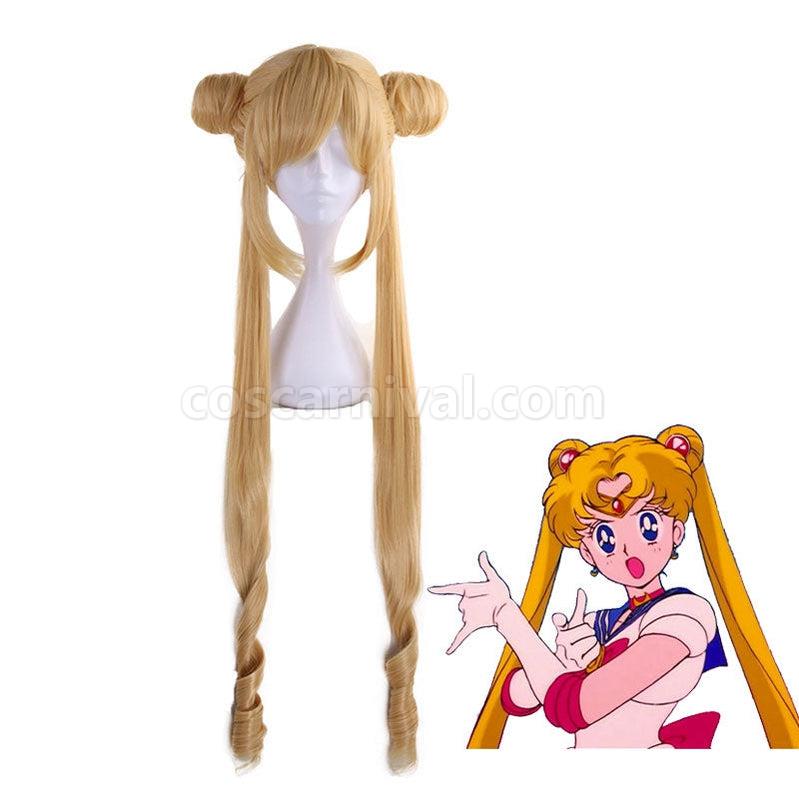 Sailor Moon Tsukino Usagi Long Straight Double Braids Blonde Cosplay Wigs coscarnival011117394