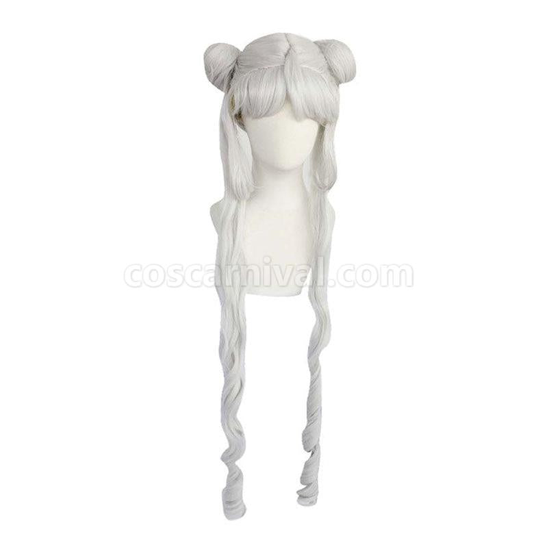Sailor Moon Tsukino Usagi Long Straight Double Braids Silver Grey Cosplay Wigs coscarnival011117372