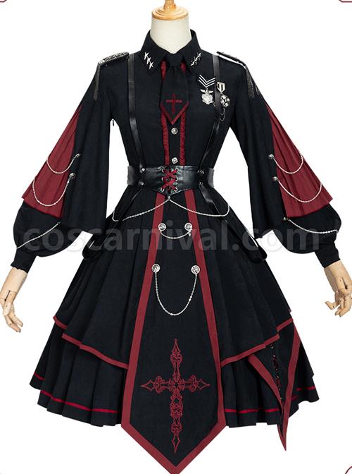 Sanctioner Series OP Dark Retro Military Style Gothic Lolita Long Sleeve Dress coscarnival
