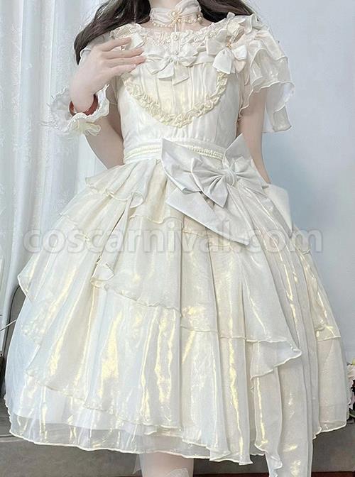 Sand Of Glass Series Lace Ruffle Neckline Classic Lolita White Short Sleeve Shirt Inside coscarnival