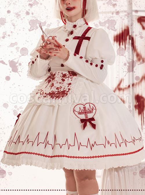 Scarlet Cross Series OP Conventional Style Halloween Nurse Blood Printing Gothic Lolita Long Sleeve Dress coscarnival