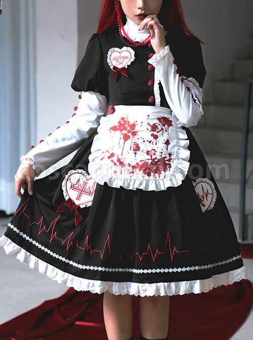 Scarlet Cross Series OP Conventional Style Halloween Nurse Blood Printing Gothic Lolita Long Sleeve Dress coscarnival