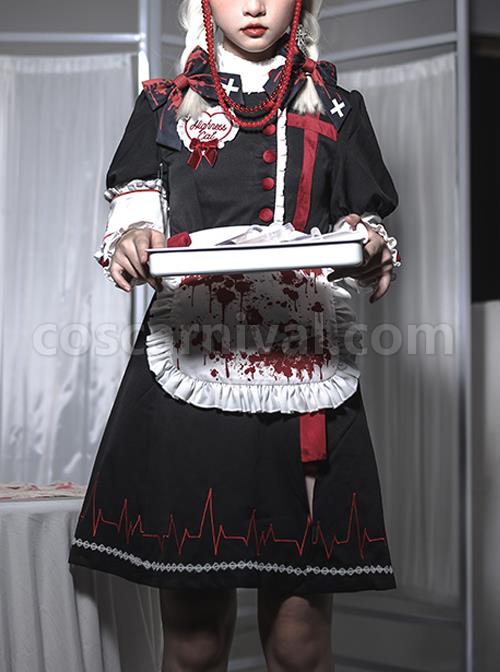 Scarlet Cross Series OP Short Style Blood Printing Halloween Nurse Gothic Lolita Long Sleeve Dress coscarnival