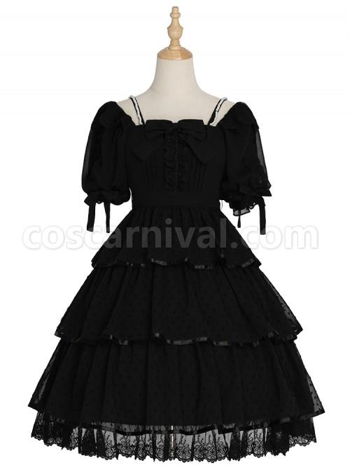 Sicily-Series-OP-Three-section-Hem-Vintage-Elegant-Black-Chiffon-Classic-Lolita-Short-Sleeve-Dress-coscarnival-4422