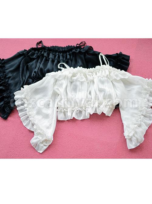 Silver-silk Chiffon Ruffle Flare Sleeve Off-shoulder Lolita Shirt coscarnival