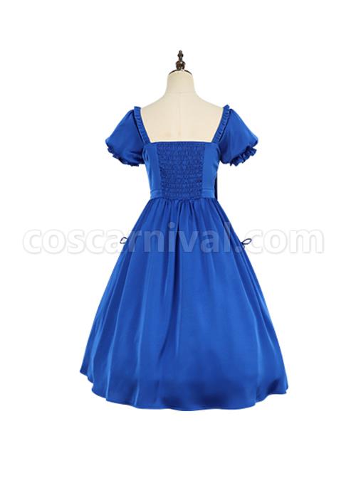 Simple-Solid-Color-Klein-Blue-OP-Pleated-Lace-Bow-Knot-Decoration-Cross-Straps-Classic-Lolita-Short-Sleeve-Dress-Set-coscarnival-4932