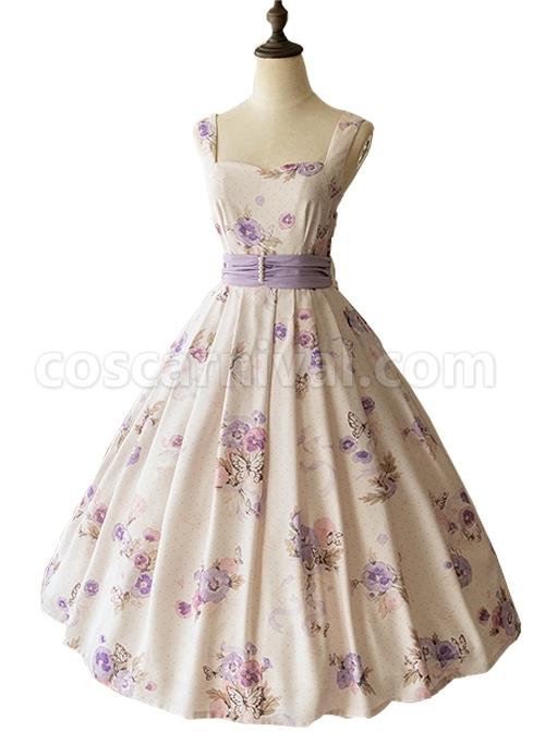 Simple-White-Floral-Pattern-Pearl-Belt-Open-Back-Large-Bow-Sleeveless-Sling-Classic-Lolita-Dress-coscarnival-2224