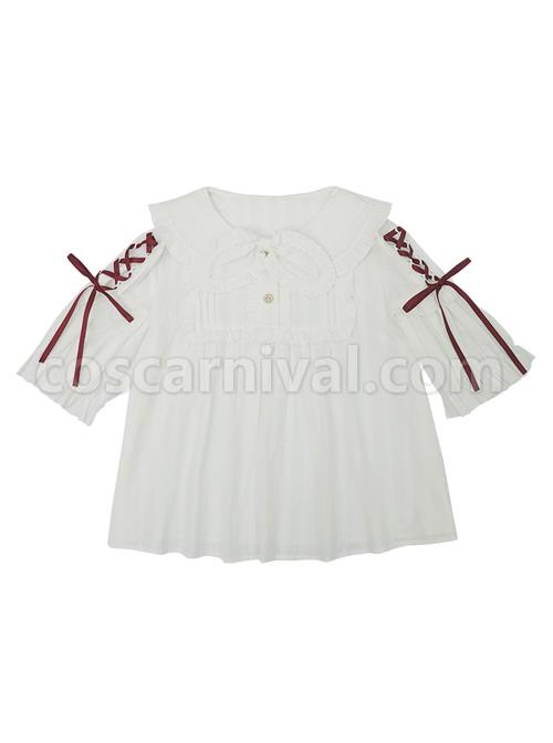 Small Acorn Series Doll Collar Bowknot Sweet Lolita Short Sleeve Shirt coscarnival