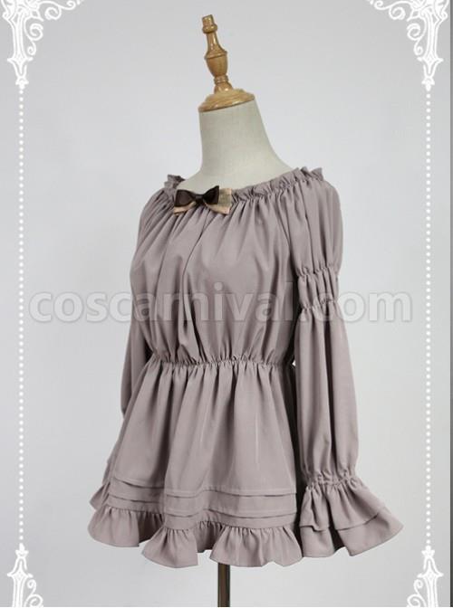 Smoke-grey Flare Sleeve Long Sleeve Bowknot Lolita Blouse coscarnival