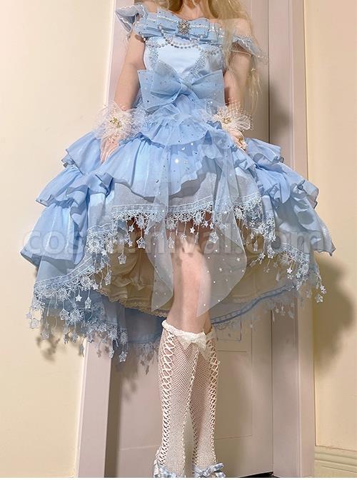 Snow-Series-JSK-Solid-Color-Layered-Pleated-Lace-Jacquard-Star-Embroidery-Hem-Bow-Knot-Decoration-Sequin-Pearl-Classic-Lolita-Dress-coscarnival-347