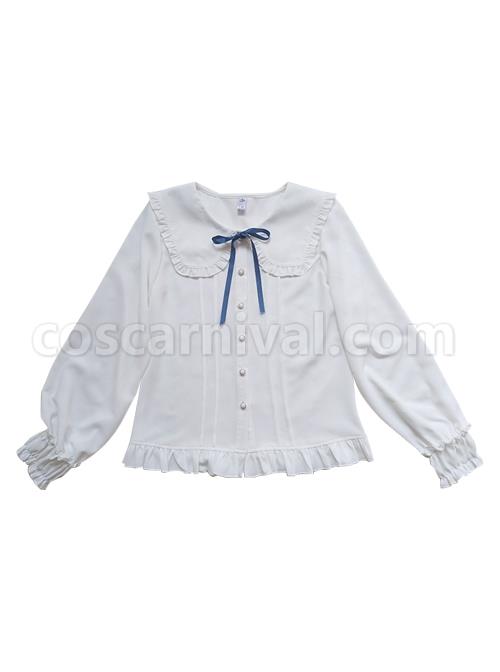 Solid Color Daily All-Match Loose Ruffle Lapel Chiffon Classic Lolita Long-Sleeved Shirt coscarnival