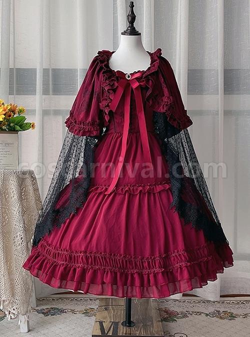 Solid-Color-Elegant-Spring-Summer-Square-Neck-Lace-Polka-Dot-Cloak-Two-Wear-Design-Classic-Lolita-Short-Sleeved-Dress-coscarnival-2152