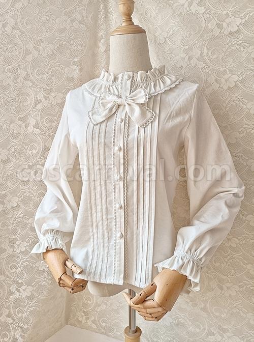 Solid Color Lace Ruffle Round Neck Daily Versatile Classic Lolita Long-Sleeved Shirt coscarnival