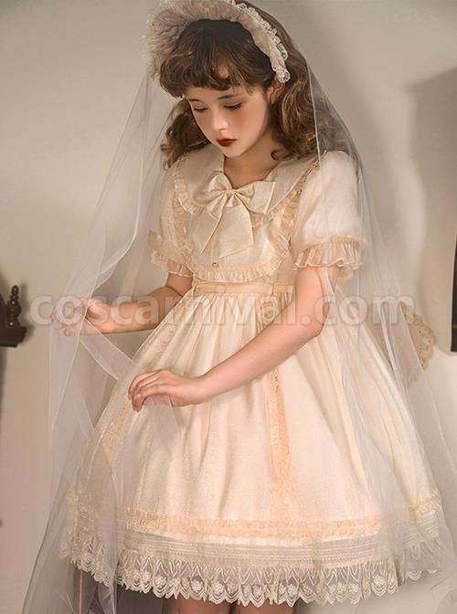 Solid-Color-Retro-Doll-Collar-Summer-Bow-Puff-Sleeve-Lace-Hem-Classic-Lolita-Short-Sleeve-Dress-coscarnival-673