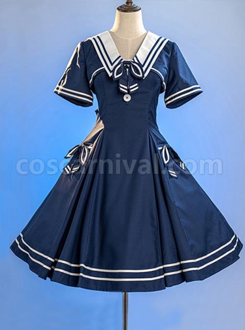 Solid-Color-Vintage-Navy-Style-Stripe-Lapel-Bow-Knot-Decorate-Short-Sleeve-Short-Coat-Lace-Up-Backless-Dress-Classic-Lolita-Sleeveless-Dress-Set-coscarnival-2144