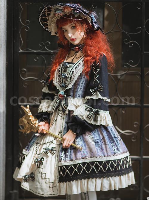Sparrows-In-The-Mirror-Series-OP-Retro-Classic-Lolita-Long-Sleeve-Dress-coscarnival-4365