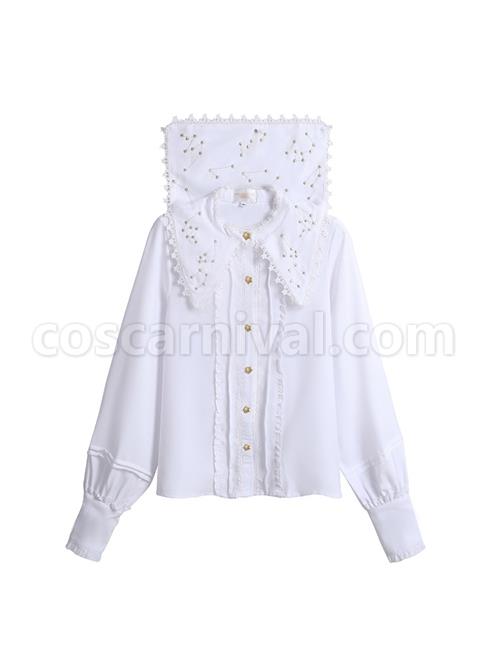 Spring Autumn Gold Thread Constellation Embroidery Lace Lapel Exquisite Star Buttons Simple JK Uniform Classic Lolita Long-Sleeved Shirt coscarnival
