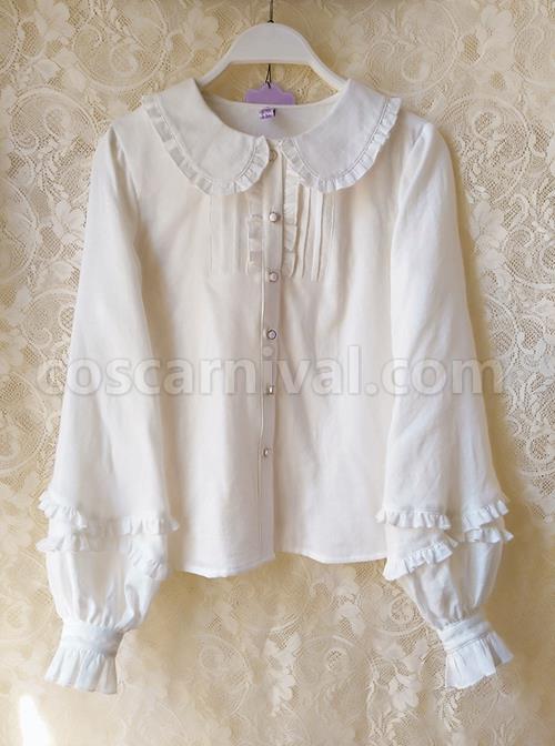 Spring Autumn Ruffled Doll Collar Lapel Lantern Sleeve Classic Lolita Long-Sleeved Shirt coscarnival